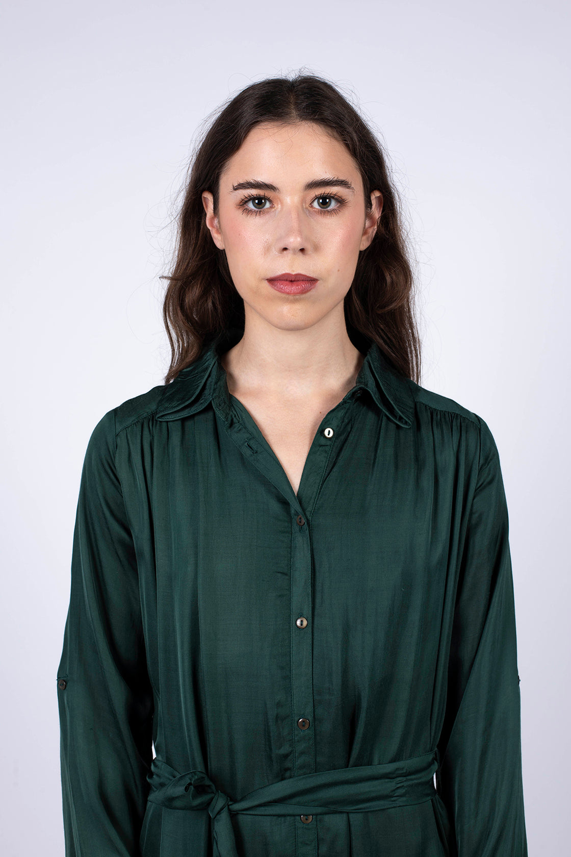 robe chemise émeraude fermeture devant