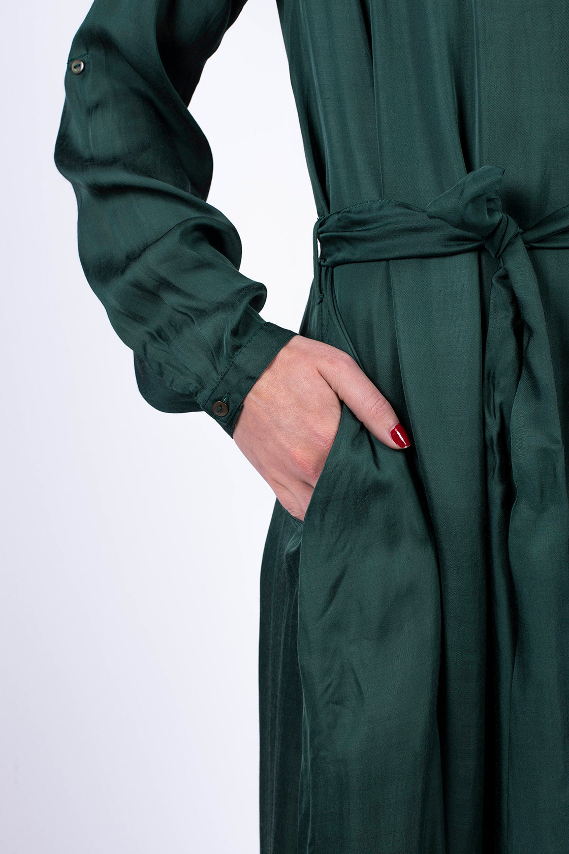 robe verte avec poches cintré à la taille
