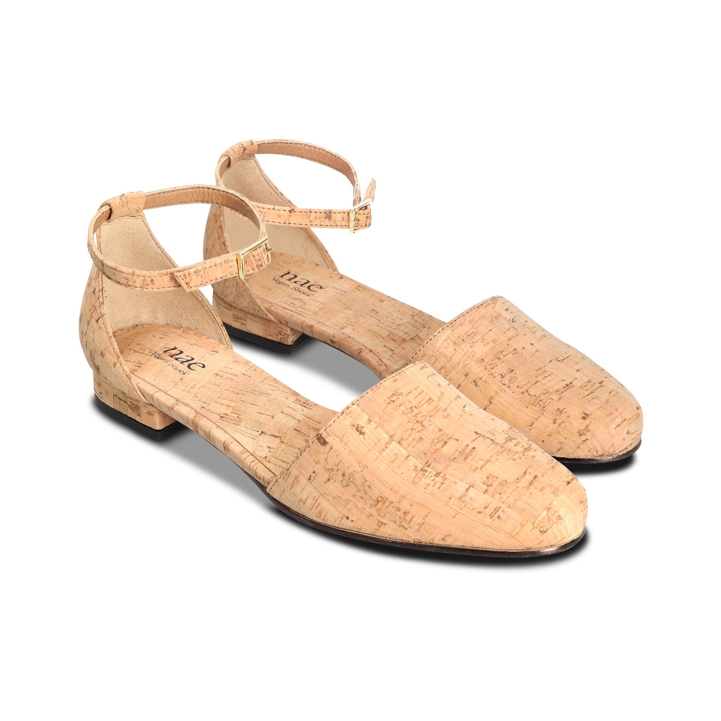 Vegane Ballerinas offenen Zehen mit Schnalle Knöchel aus Bio- Kork Organisch | NAE Vegan Shoes