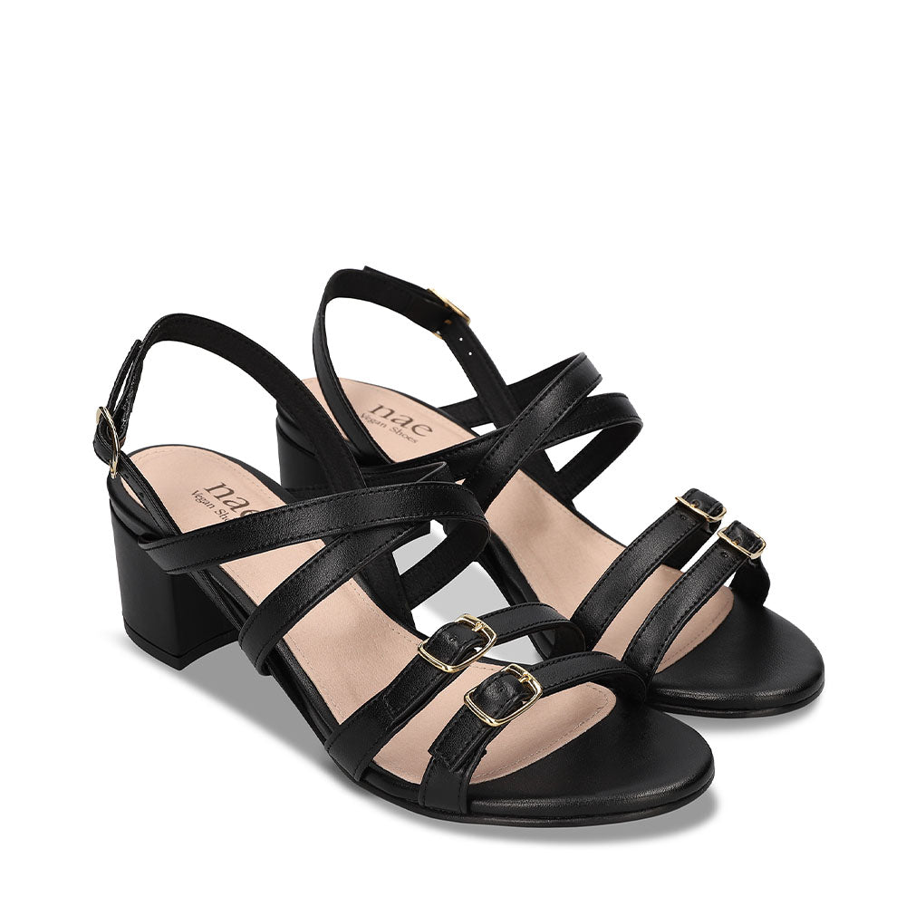 Vegane Sandalen für Damen Slingback Opentoes aus Schwarz Apple Skin mit Schnalle | NAE