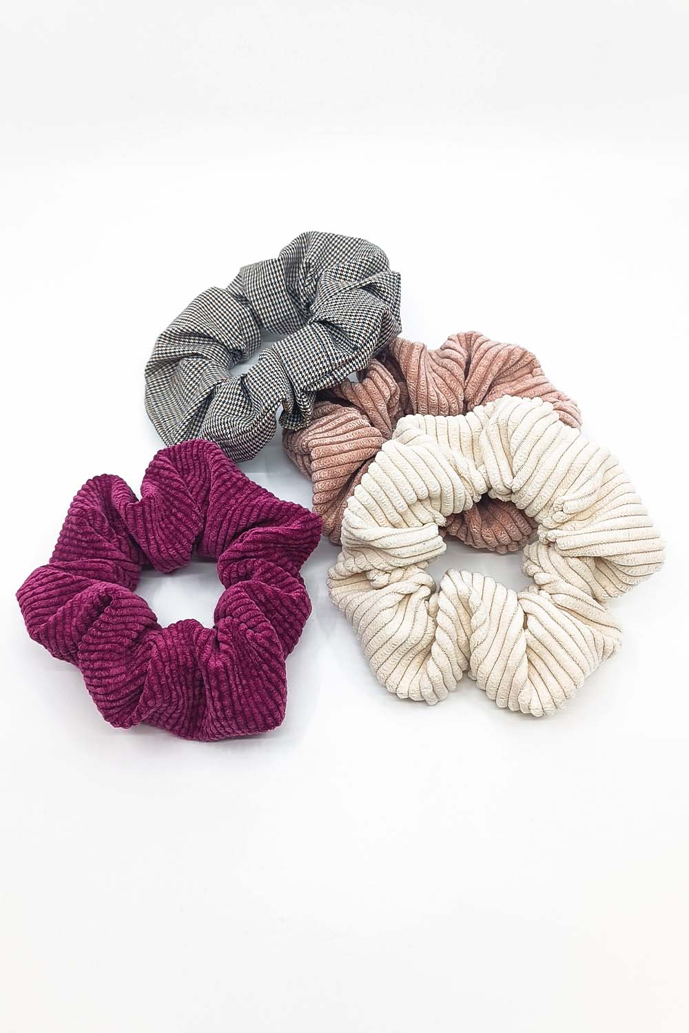 Scrunchie Hubertine velours côtelé rose