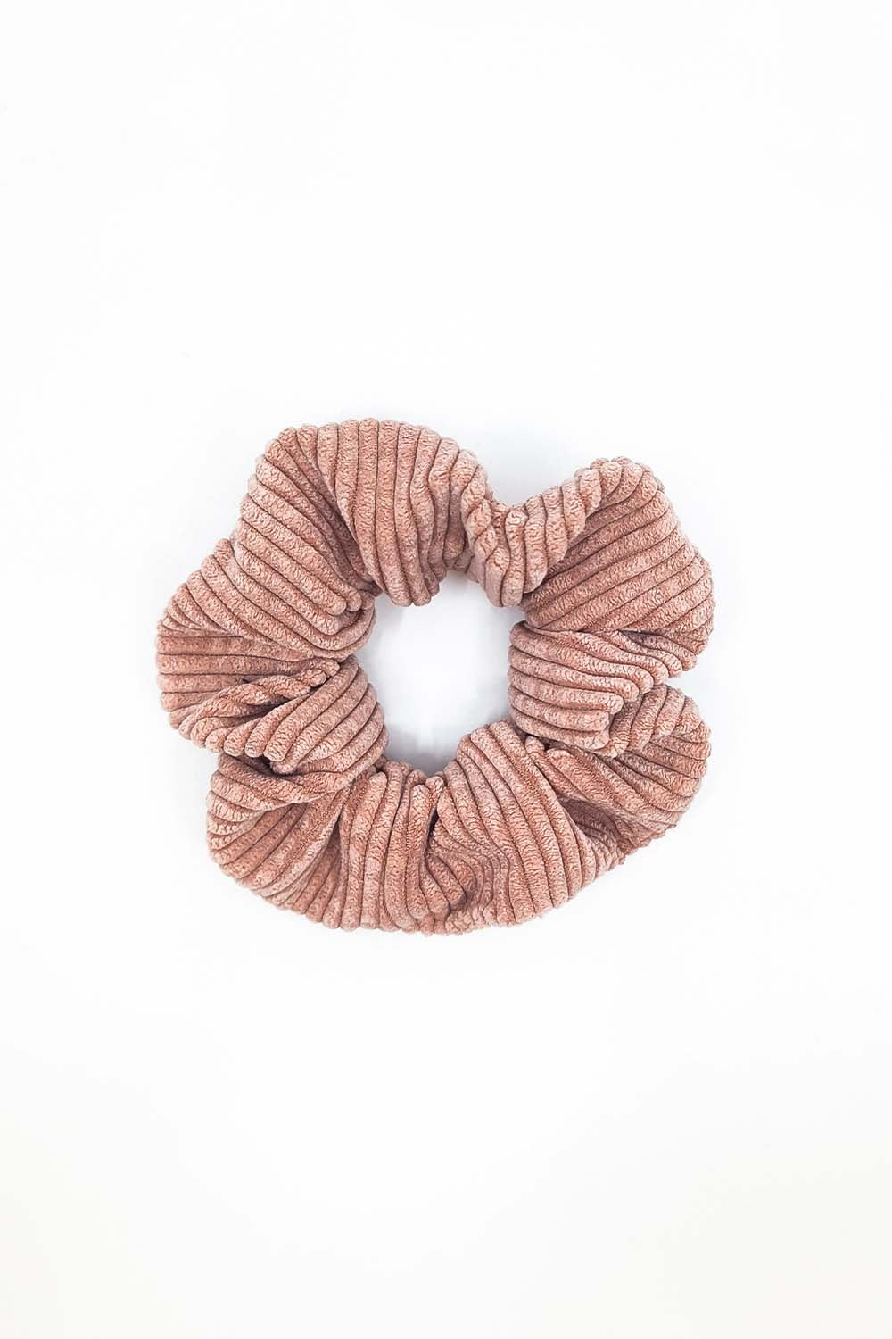 Scrunchie Hubertine velours côtelé rose
