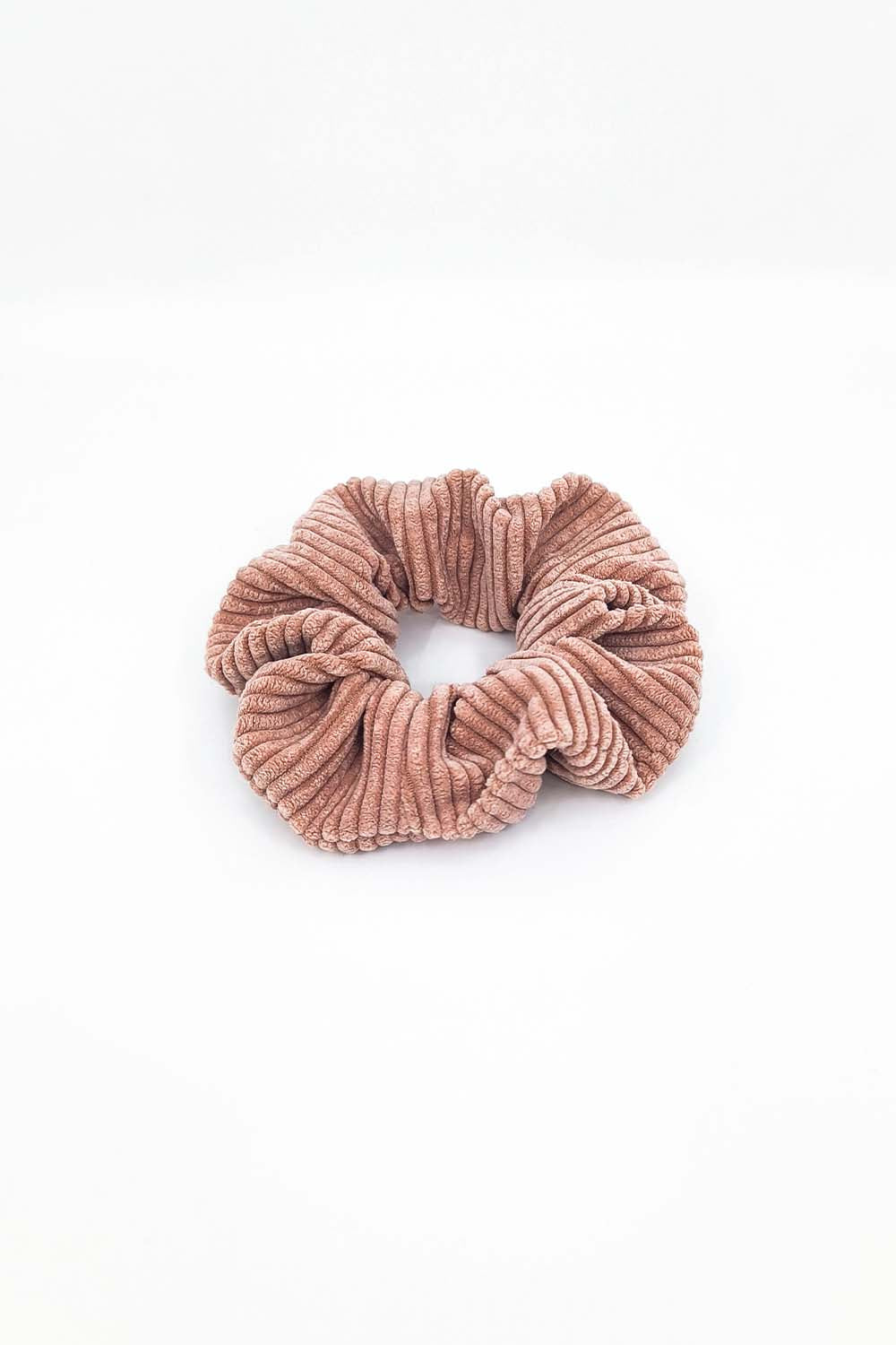 Scrunchie Hubertine velours côtelé rose