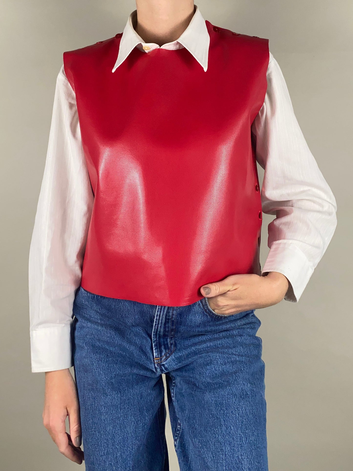 Top Cassiopée en cuir rouge rosé