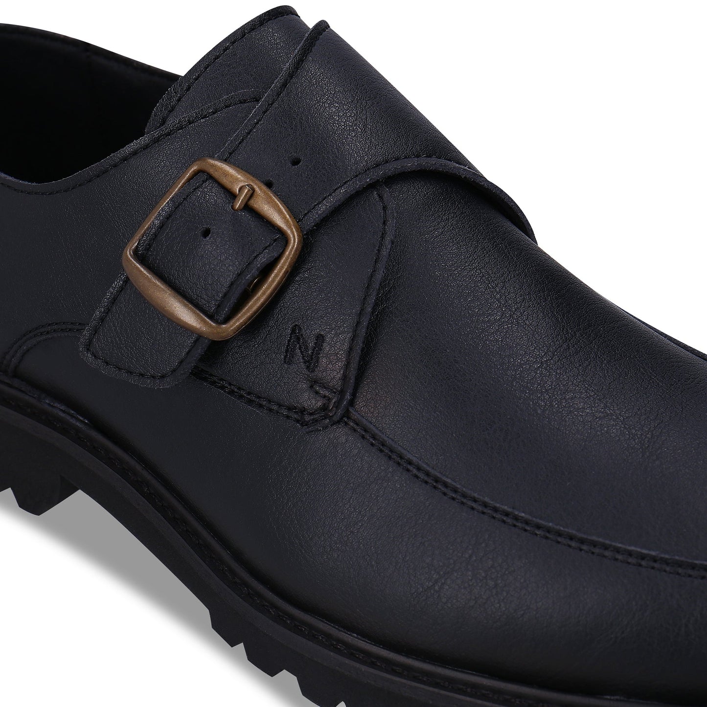 close view of golden buckle strap on a vegan loafer | NAE Vegan Shoes