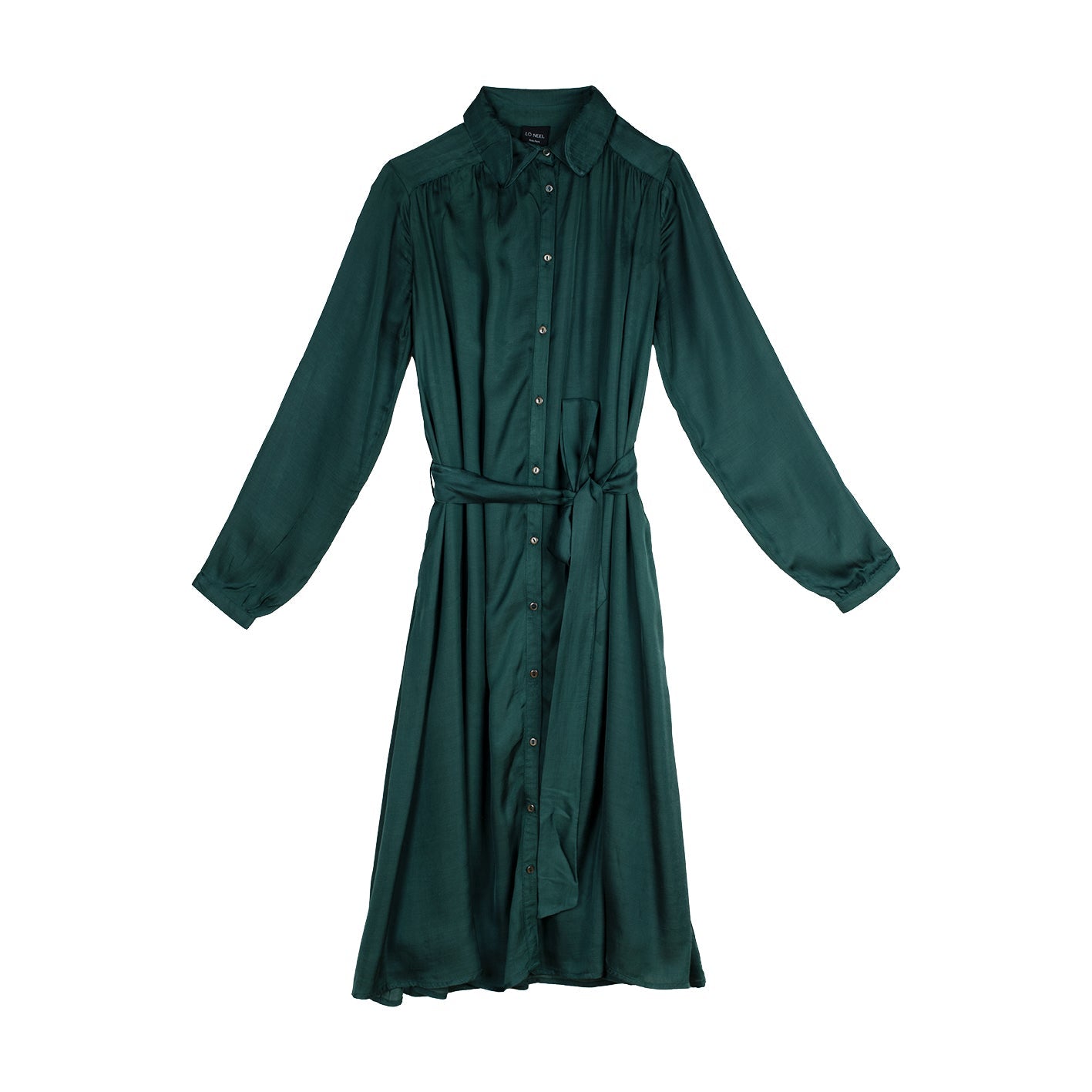 robe longue vert émeraude à manches longues cintré à la taille