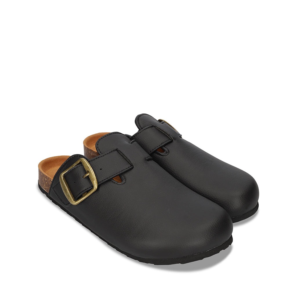 Vegane Unisex-Sandalen Gepolstert Pantoletten Mules Schwarz Apple Leather Riemen | NAE