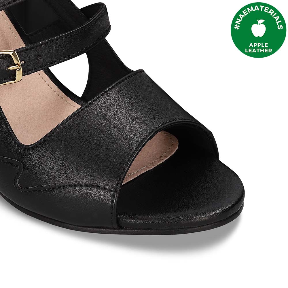 Scarpe donna vegane sling back open toe tacco cinturini fibbia nero Apple Skin | NAE