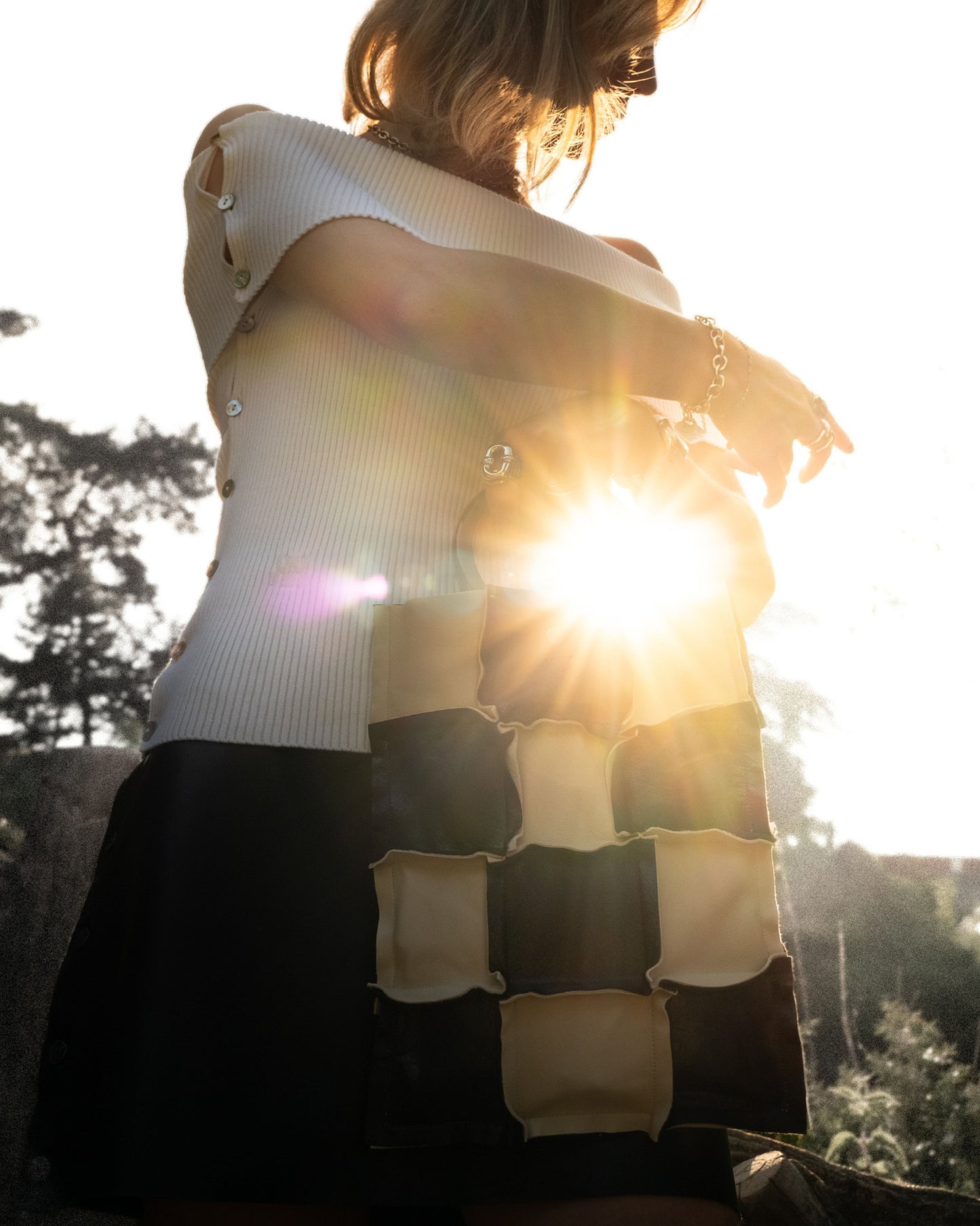 Sac patchwork cuir noir et écru