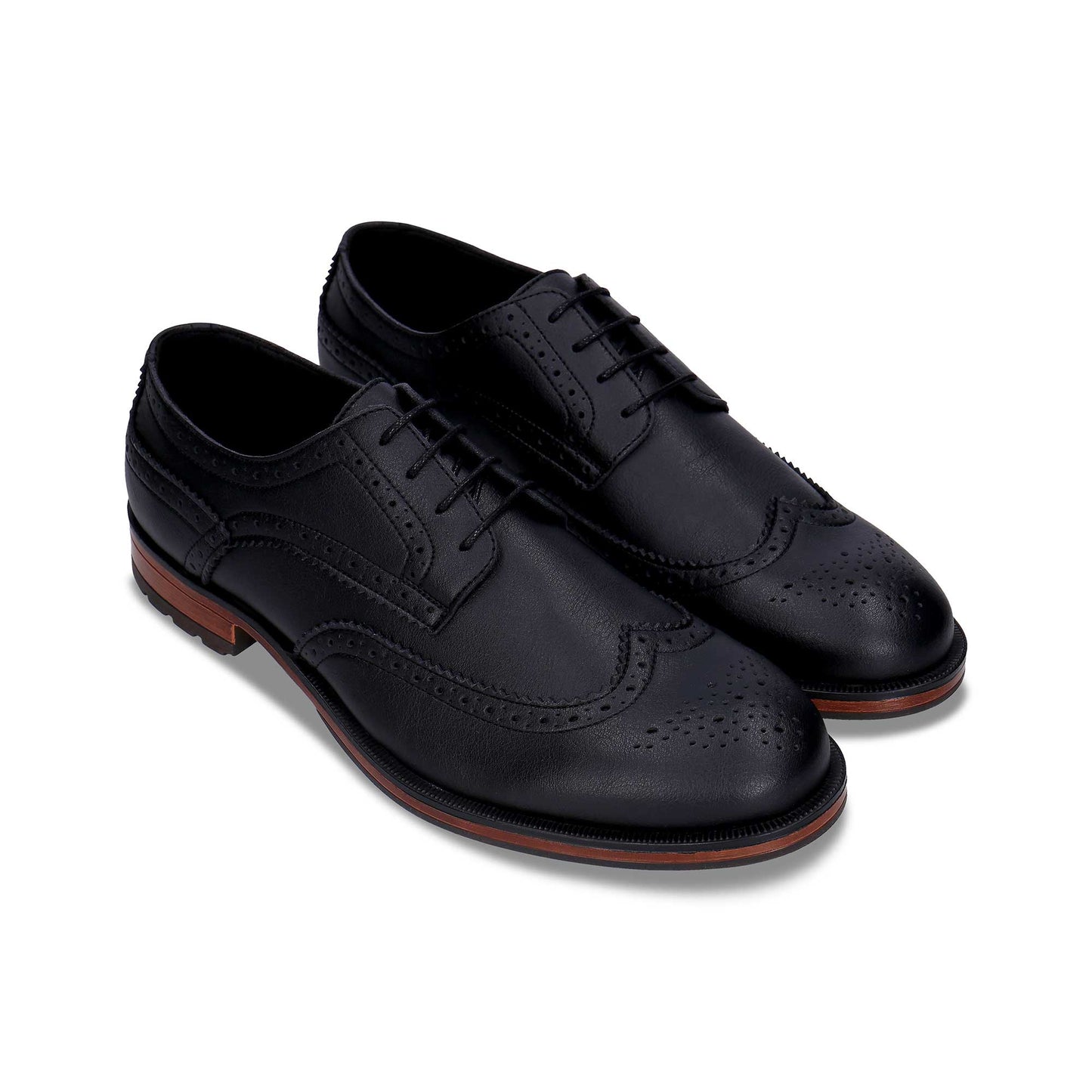 Business Herren Schuhe schwarze Brogue aus vegane Leder mit Flügelspitze | NAE