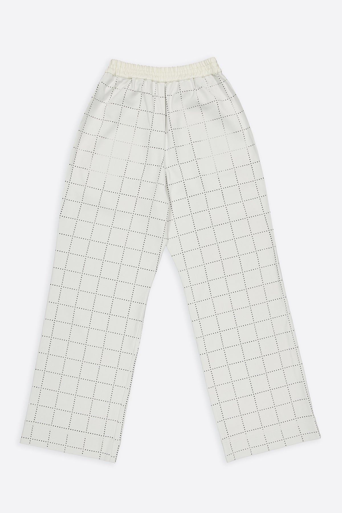 White Canvas sustainable light grey color, genderless, seasonless casual checks trousers, size S. The Essential checks trousers have minimal modern aesthetics design allowing comfort and bringing self-confidence. This unique piece is made locally in Paris to reduce environmental impact and guarantee high quality and durability of the products.