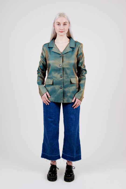 veste blazer coupe droite motif jacquard métallisé