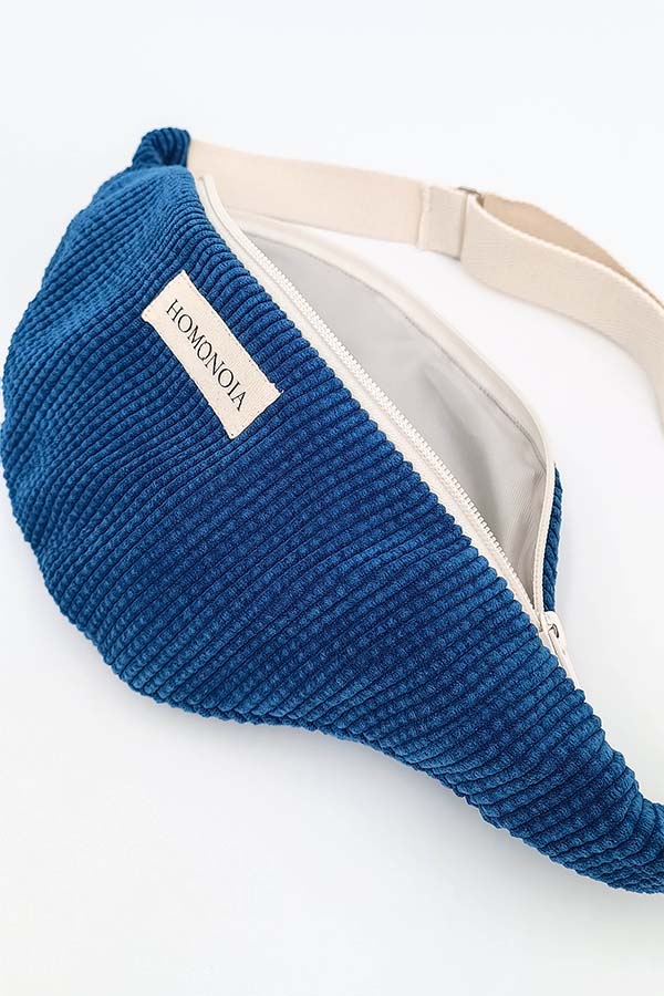 Banane en velours côtelé bleu saphir