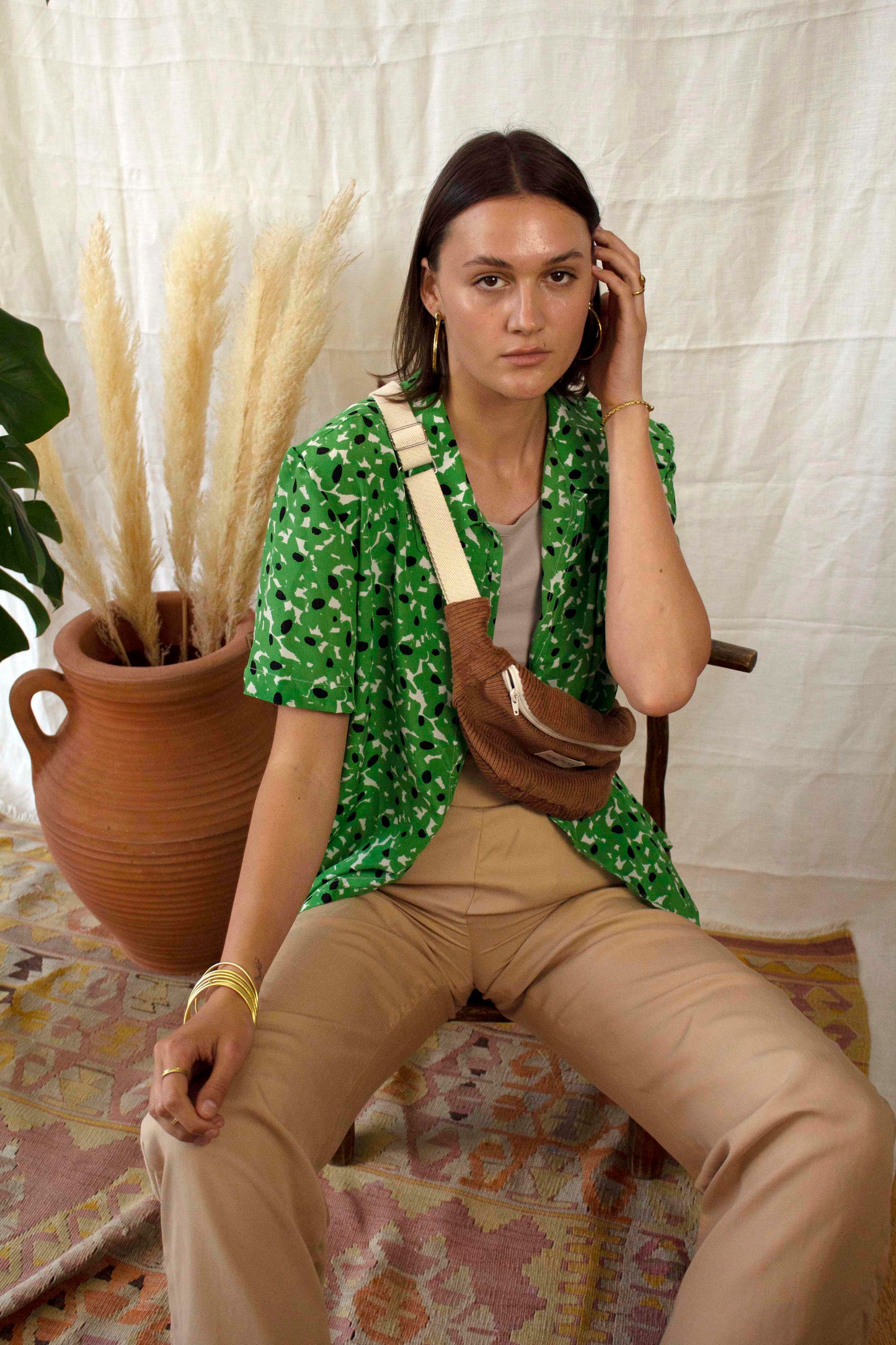Chemise fleurie vert
