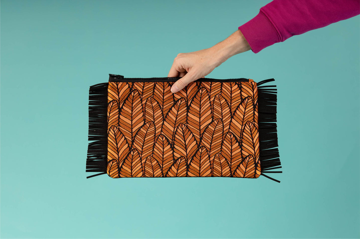 Pochette à franges - Feuilles bronzes