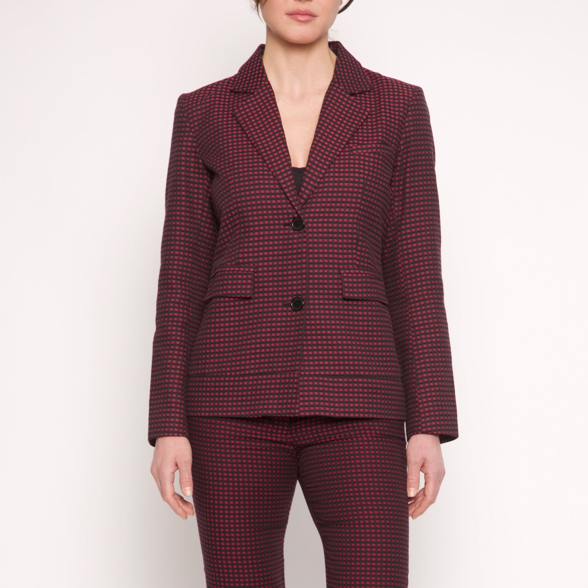 Veste Tailleur Femme - Coton - Petits carreaux rouges et noirs - NUYHENN