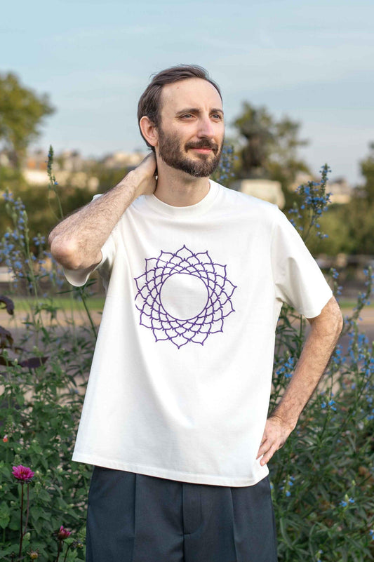 T-shirt Chakra Coronal Unisex Blanc Coton Bio - Made in Portugal