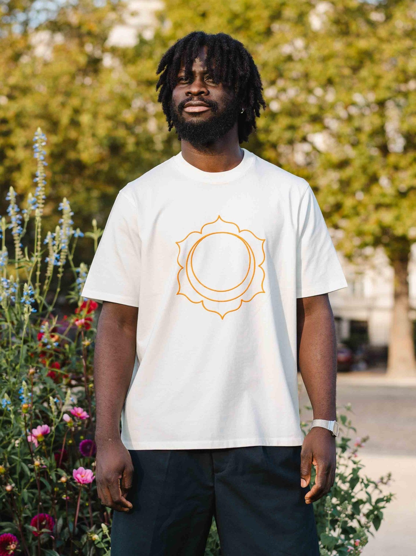 T-shirt Chakra Sacré Unisex Blanc Coton Bio - Made in Portugal