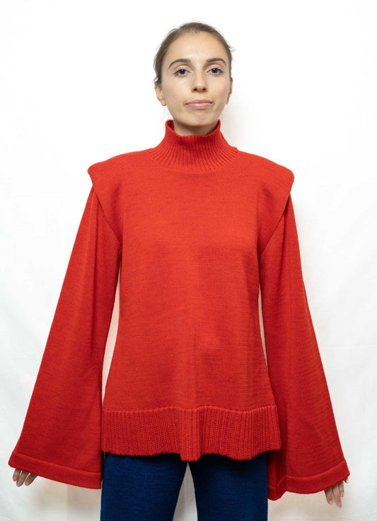 Pull Col Montant Chakra Racine Rouge Laine | Pull fabriqué en France