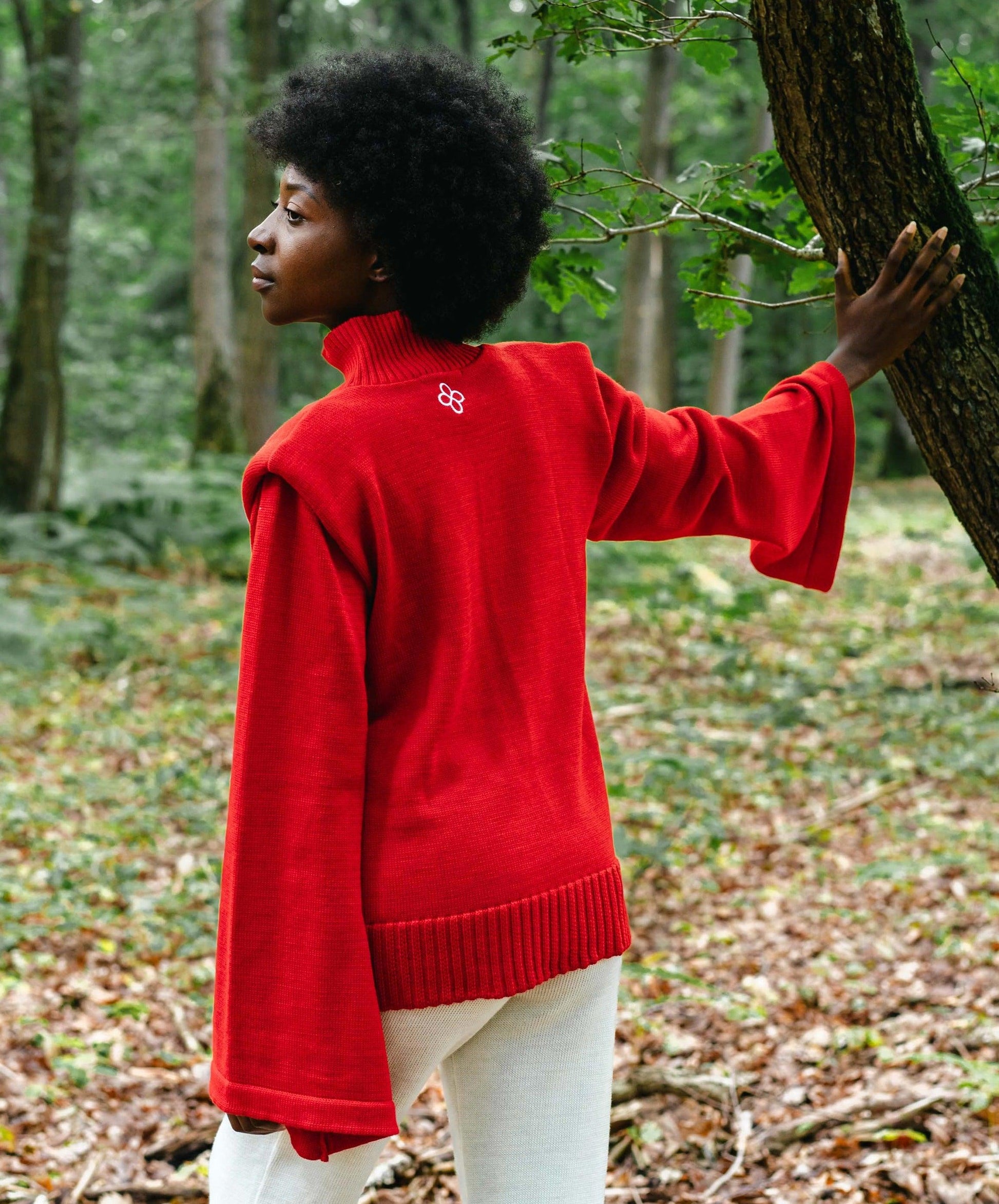 Pull Col Montant Chakra Racine Rouge Laine | Pull fabriqué en France