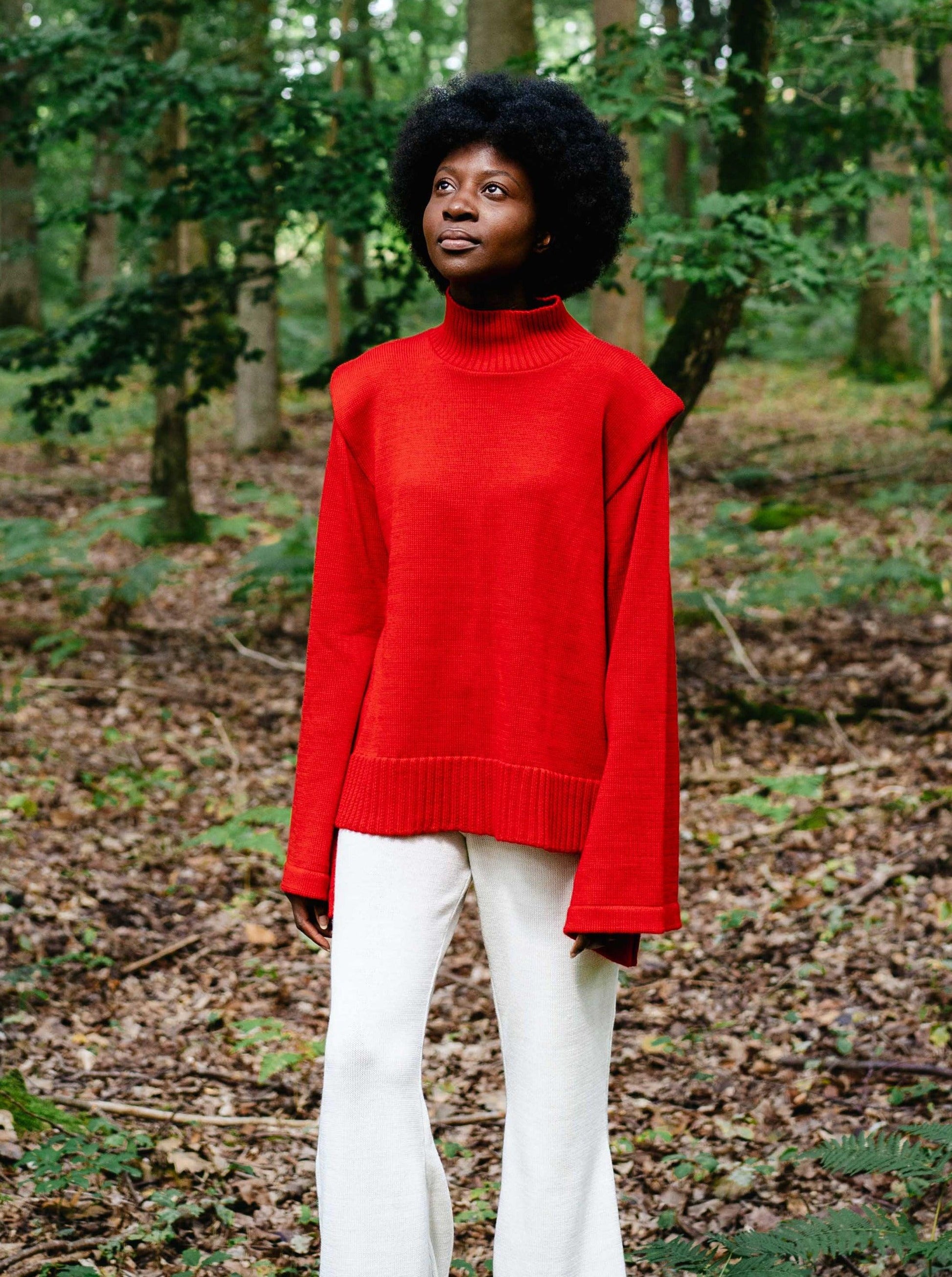 Pull Col Montant Chakra Racine Rouge Laine | Pull fabriqué en France