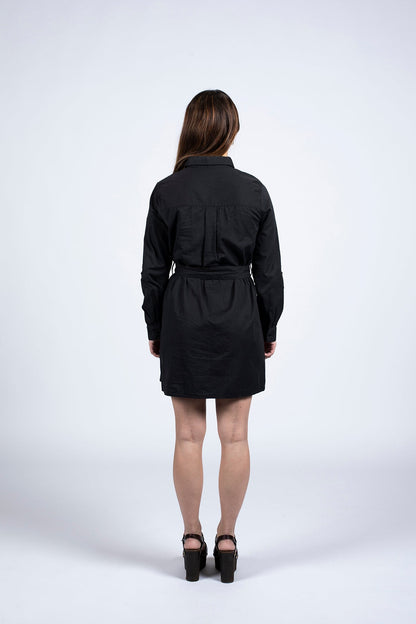 robe chemise  noire cintré à la taille
