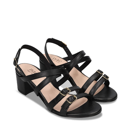 Vegane Sandalen für Damen Slingback Opentoes aus Schwarz Apple Skin mit Schnalle | NAE