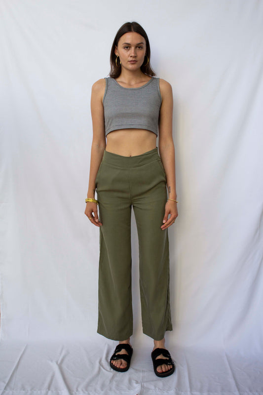 Pantalon wide leg kaki