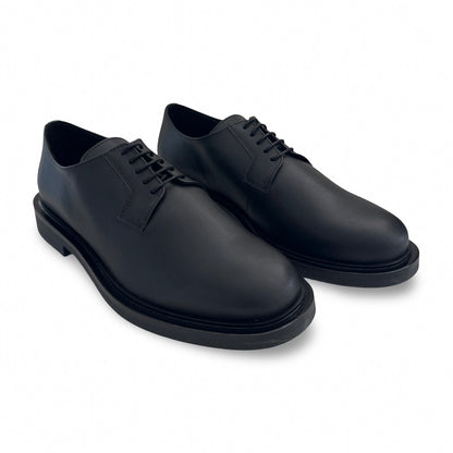 Chaussures véganes noires homme derby blucher habillé élégant plate mirofibre