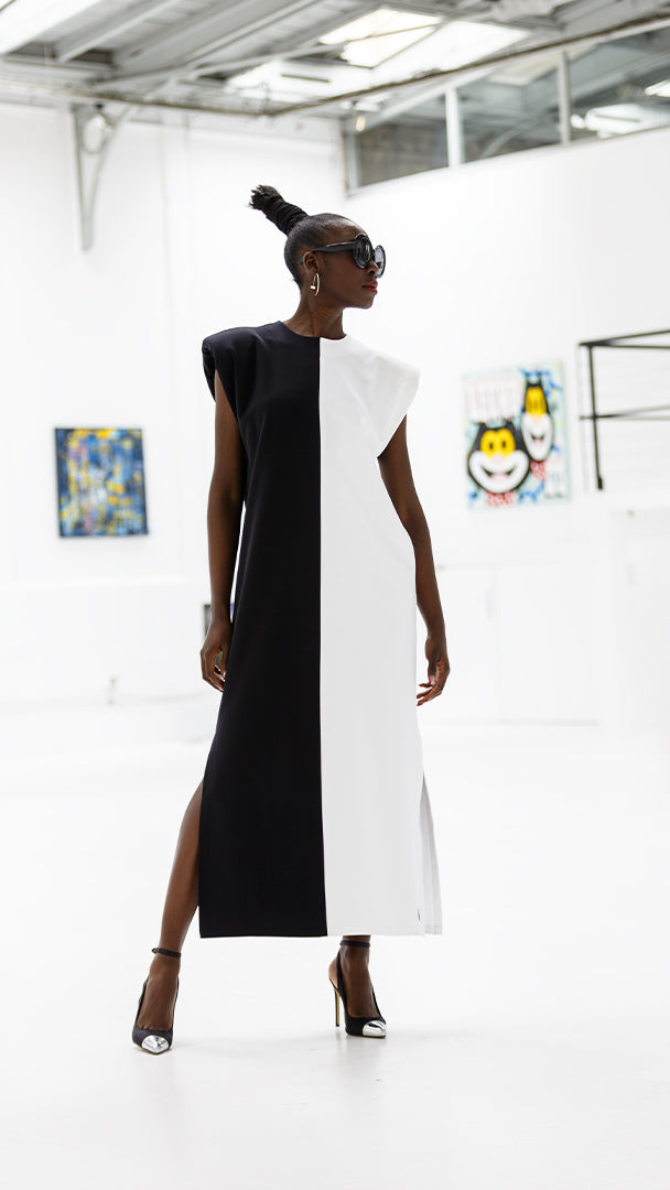 Robe longue noir et blanc