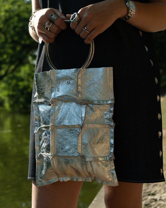 Sac patchwork cuir argenté