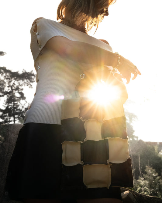 Sac patchwork cuir noir et écru