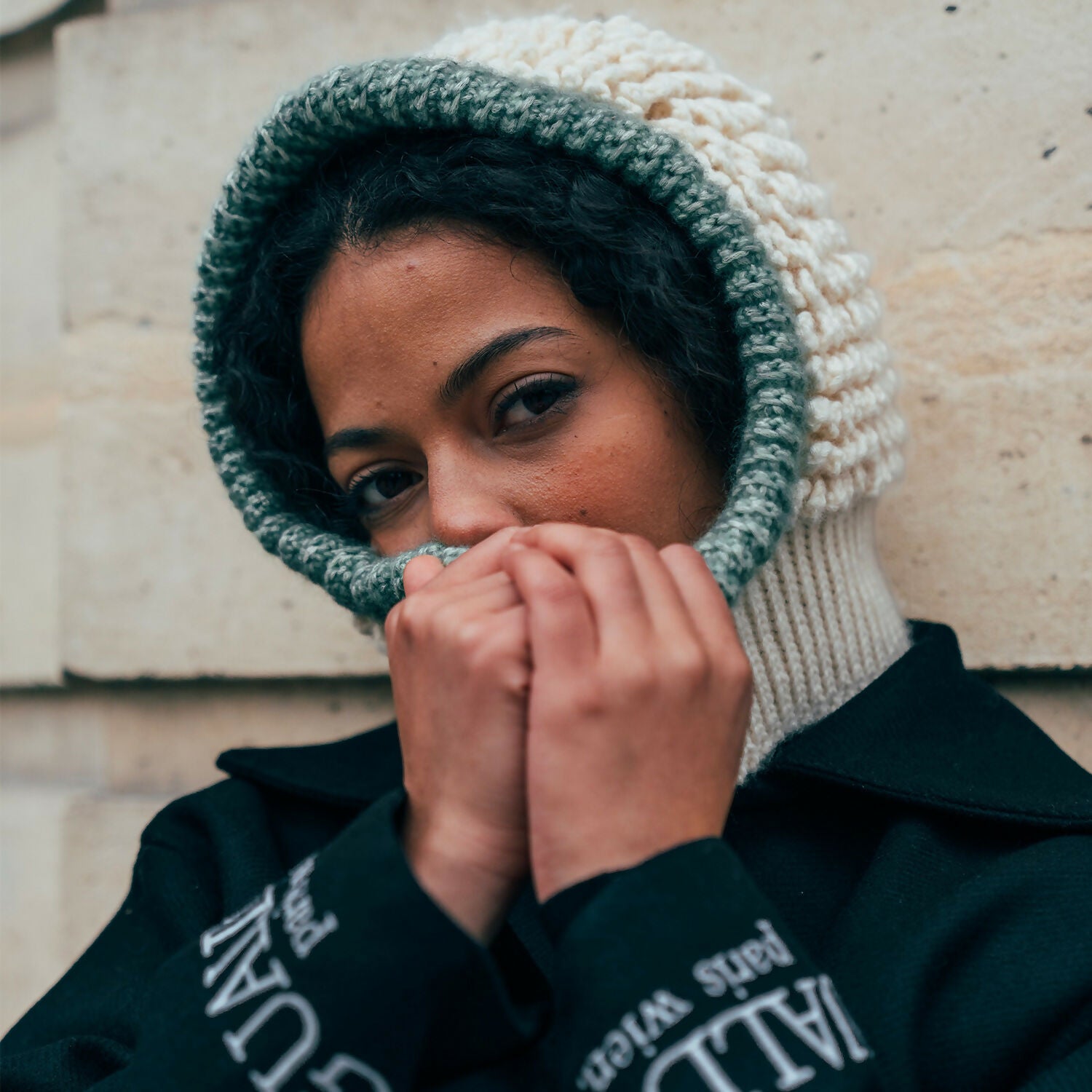 CROCHET BALACLAVA_Hat_Green & White_2