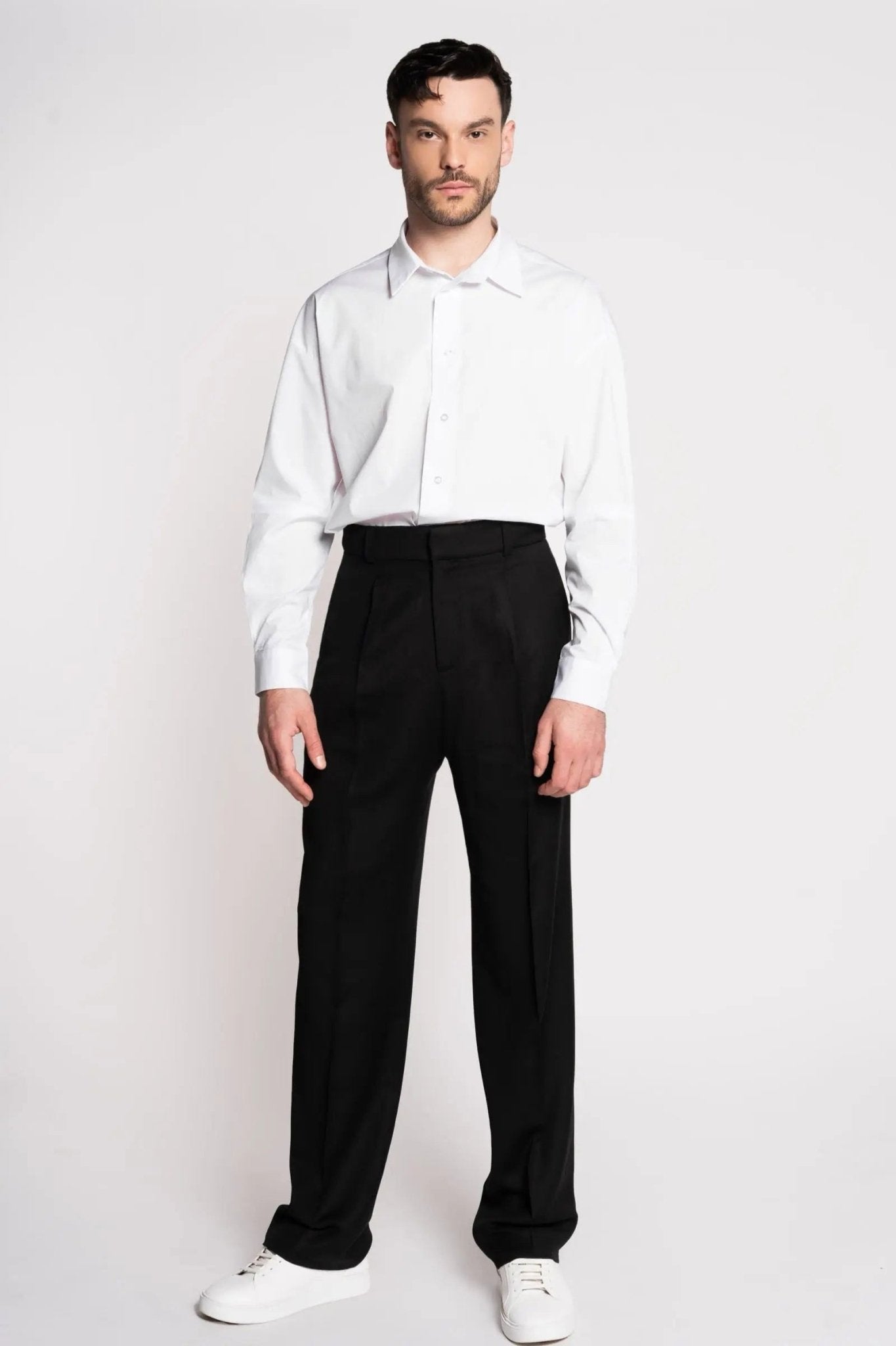 French - Made Thick Cold Wool Pleated High - Waisted Pants - Erverte Paris