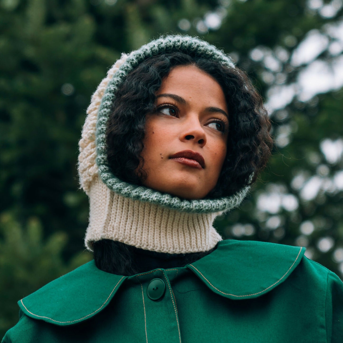 CROCHET BALACLAVA_Hat_Green & White_3