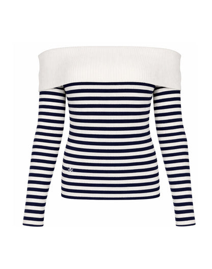 Pull Céphée en laine mérinos rayé écru et noir