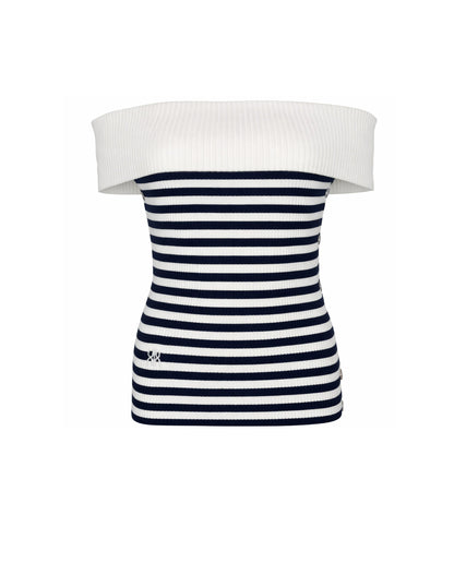Pull Céphée en laine mérinos rayé écru et noir