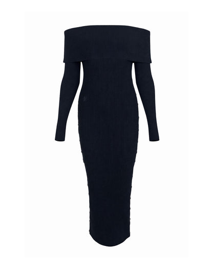 Robe Céphée en laine mérinos noire