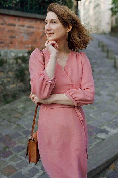 Sofia dress - old pink - upcycled viscose - made in France