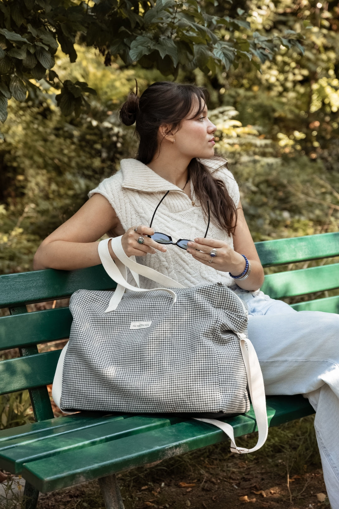 Sac week-end Jeanne vichy noir & blanc