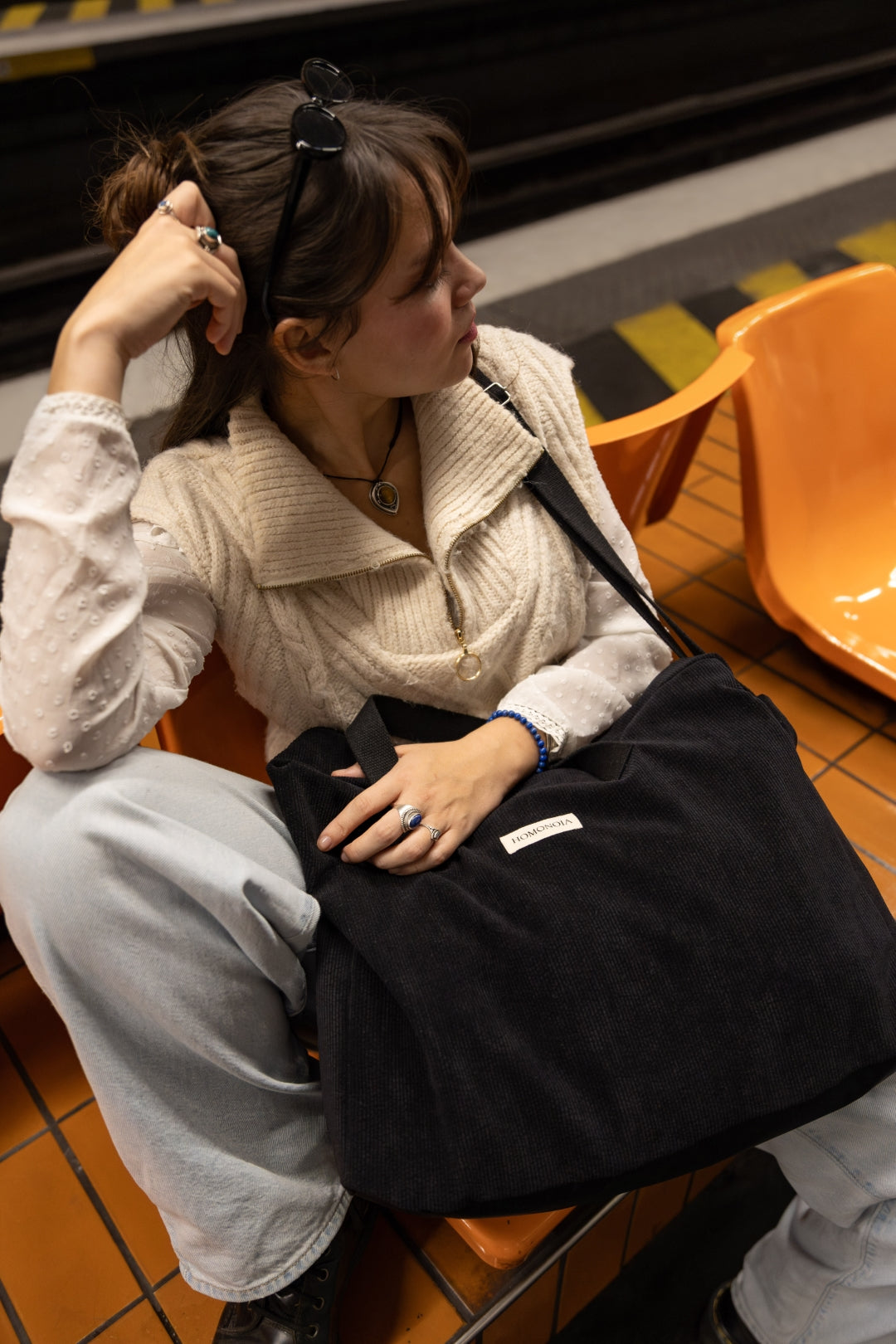 Sac week-end Jeanne velours cotelé noir