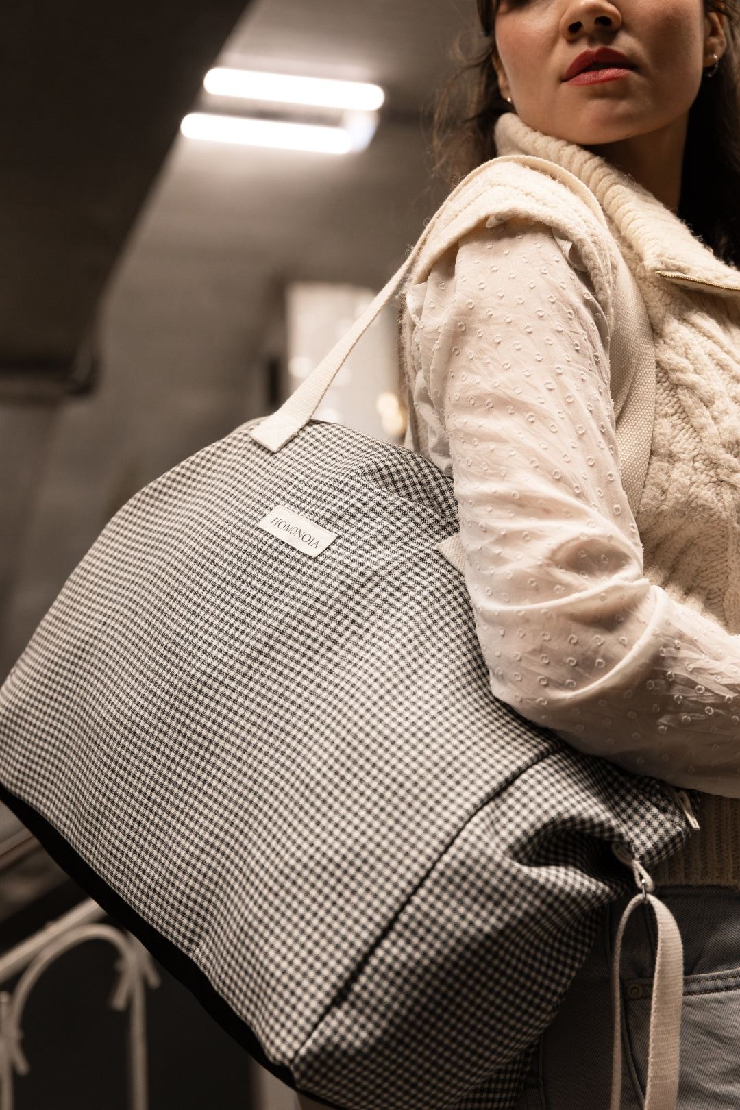 Sac week-end Jeanne vichy noir & blanc