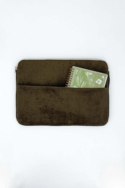 Marie khaki corduroy computer cover