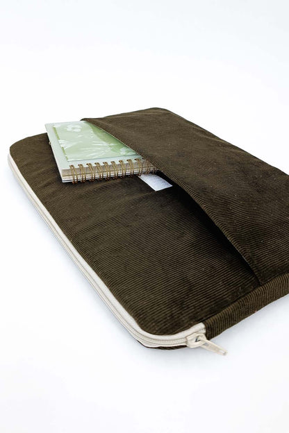 Marie khaki corduroy computer cover