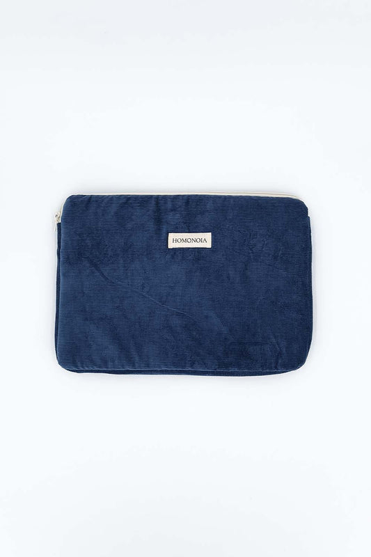 Housse d'ordinateur velours cotelé bleu denim