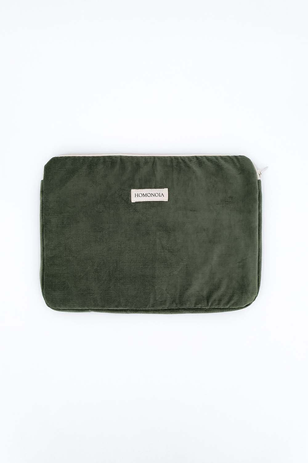 Housse d'ordinateur velours cotelé vert sauge