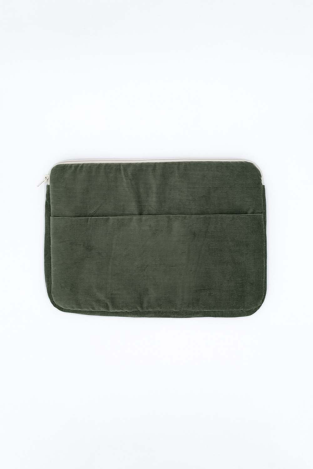 Housse d'ordinateur velours cotelé vert sauge