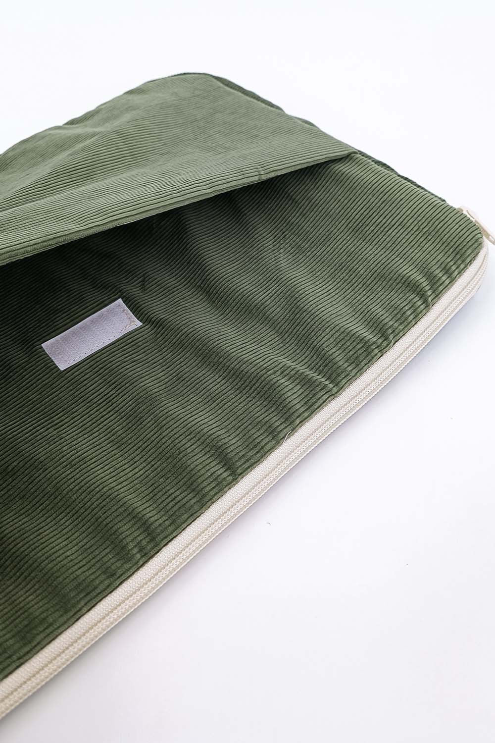 Housse d'ordinateur velours cotelé vert sauge