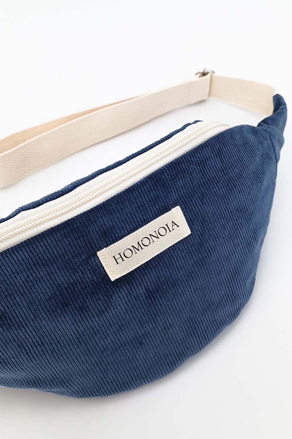 Banane en velours côtelé bleu denim