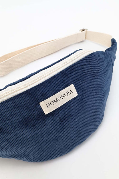 Banane en velours côtelé bleu denim